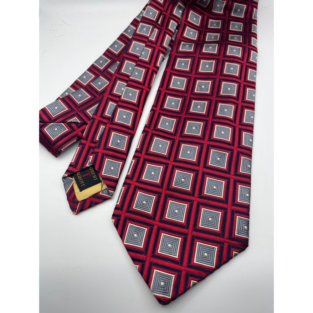 Robert Talbott Best of Class Nordstrom Silk Tie Red Navy Geometric Squares USA